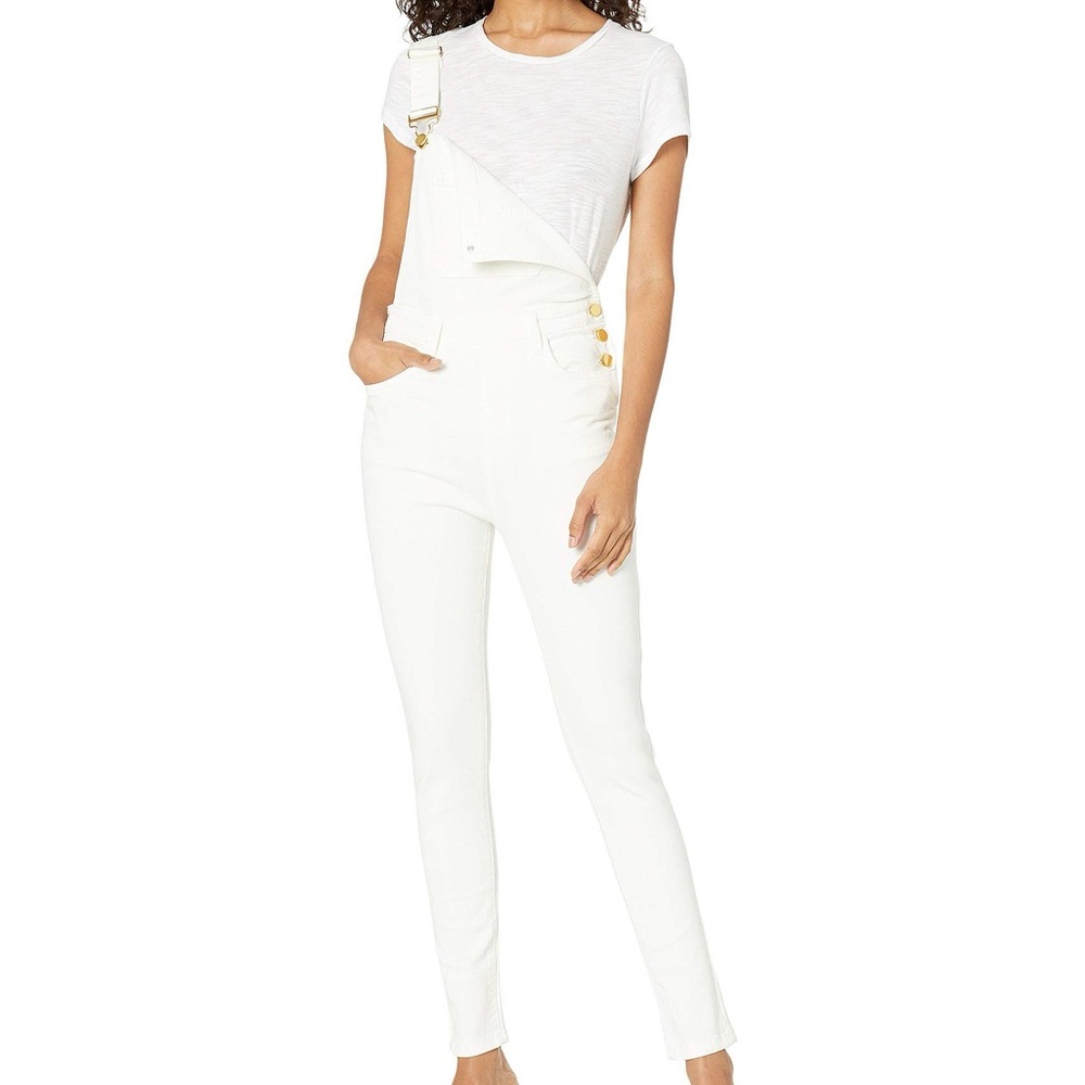 WeWoreWhat White Skinny Overall Jumpsuit with Gold Hardware